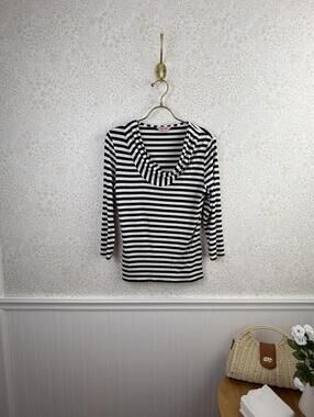 Phase Eight Carrie Navy & White Cowl Neck 3/4 Sleeve Jersey Top - Size - 10